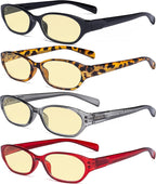 Eyekepper 4 Pack Computer Reading Glasses Women - Spring Hinge Ladies Blue Light Blocking Readers Yellow Tinted +3.00