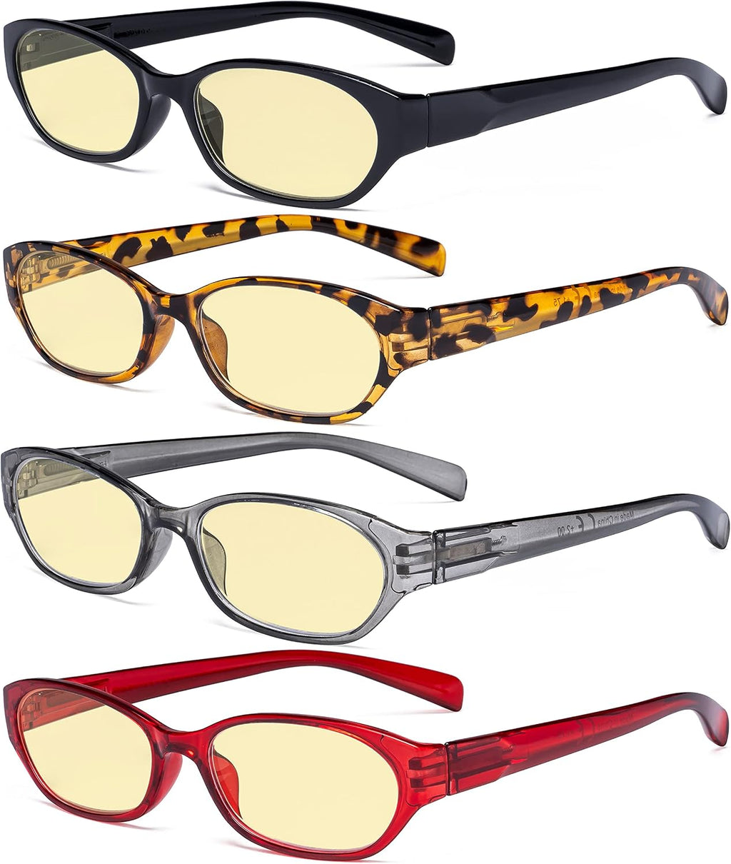 Eyekepper 4 Pack Computer Reading Glasses Women - Spring Hinge Ladies Blue Light Blocking Readers Yellow Tinted +0.50