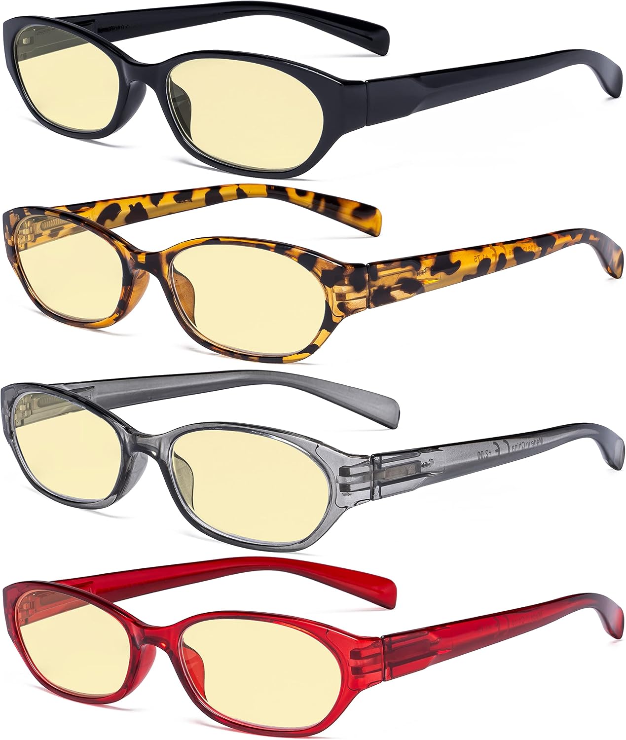Eyekepper 4 Pack Computer Reading Glasses Women - Spring Hinge Ladies Blue Light Blocking Readers Yellow Tinted +0.50