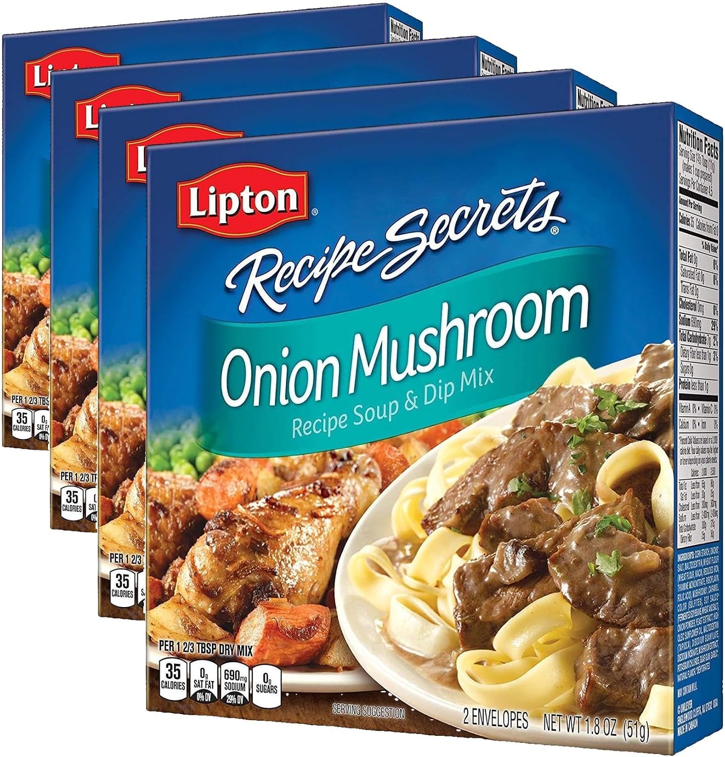 Lipton Recipe Secrets Onion Mushroom Soup and Dip Mix,1.8 oz,(Pack of 4)
