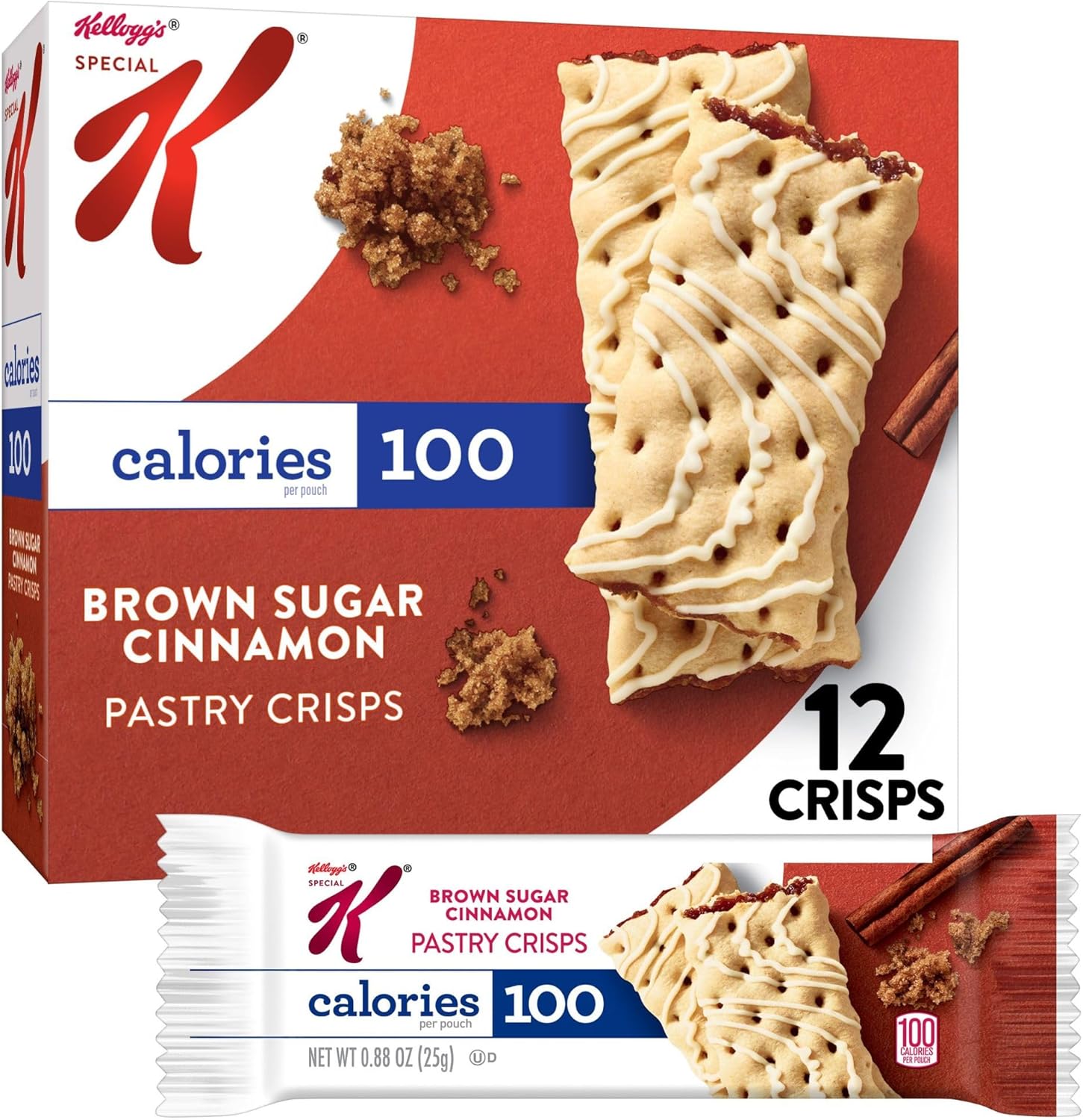 Special K Bar Pastry Crisps, 100 Calorie Snacks, Breakfast Bars, Brown Sugar Cinnamon, 5.28oz Box (12 Crisps)