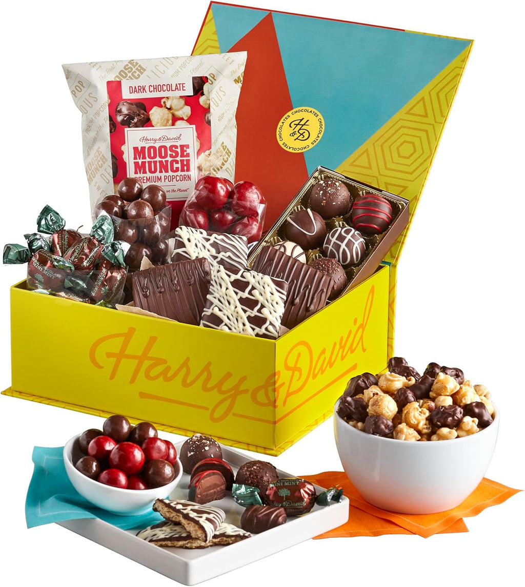 Harry & David Harry's Best Chocolate Box Gift Basket – Includes Moose Munch® Popcorn, Chocolate-Covered Grahams, Malt Balls, Mini Mints, Chocolate-Covered Cherries, And Truffles, All Occasions