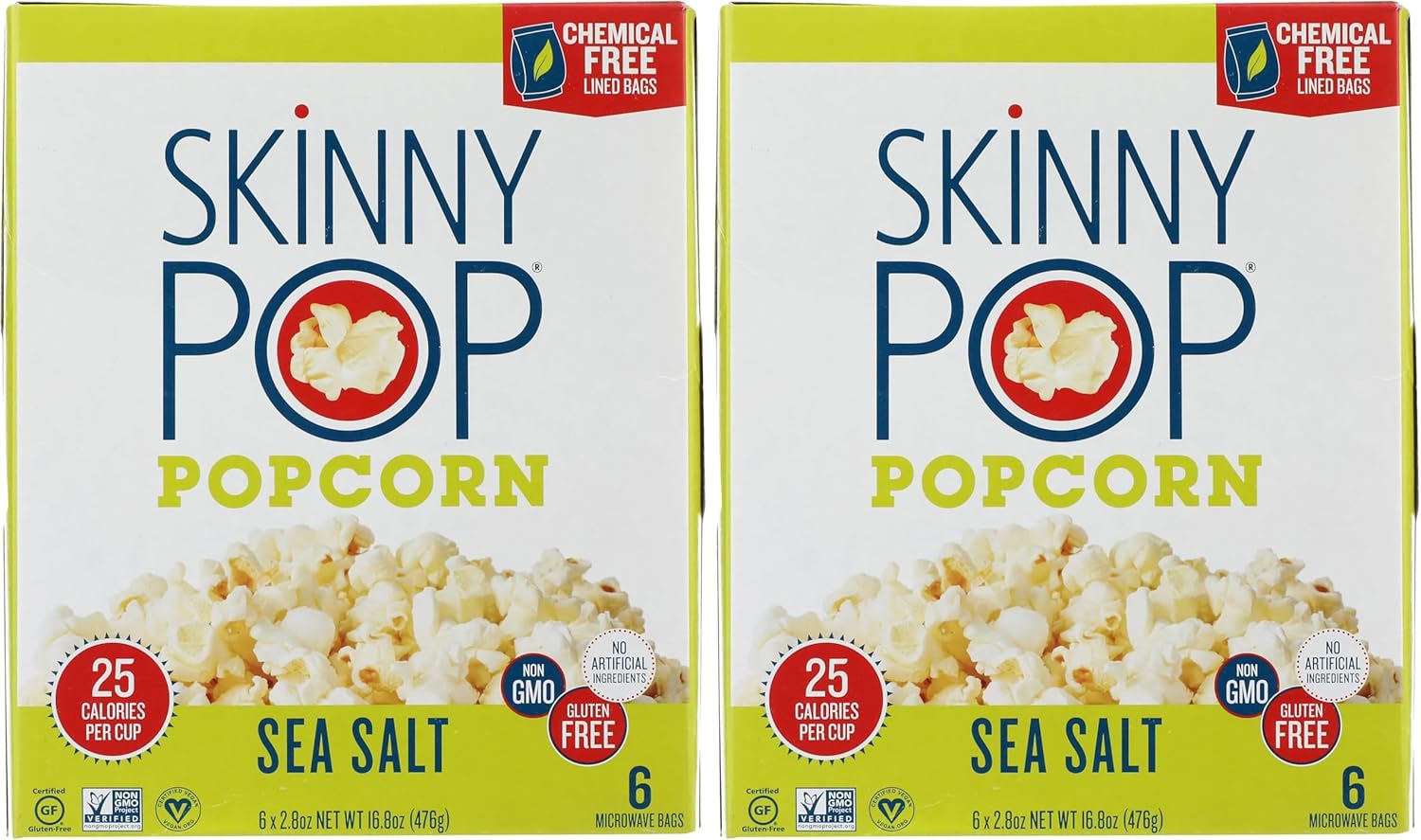 Skinny Pop Sea Salt Microwave Popcorn, 16.8 OZ (Pack of 2)