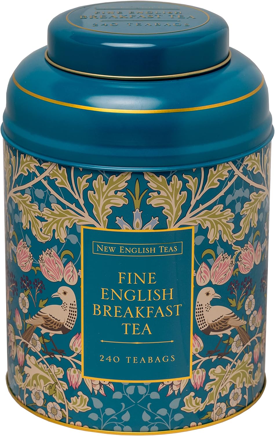 New English Teas Song Thrush & Berries Teal Tea Caddy with 240 Breakfast Teabags