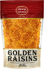Spicy World Golden Raisins 2 LB Bulk Bag - Sweet & Seedless Sultanas from South Africa | | Perfectly Dried for Natural Sweetness | Ideal Dried Fruit Snack | For Baking & More | No Added Sugar