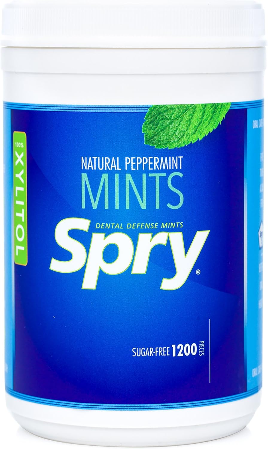 Spry Xylitol Peppermint Sugar Free Candy - Promote Oral Health, Increase Saliva Production, Stop Bad Breath, Non-GMO, Gluten-Free, 1200 Count (Pack of 1)
