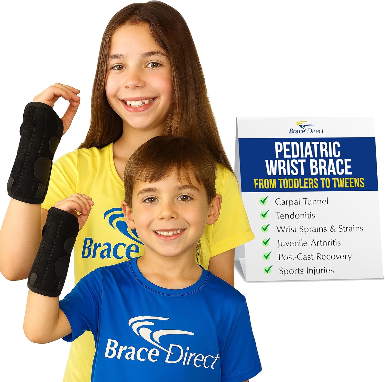 Brace Direct Kids Wrist Brace - Older Child Wrist Splint for Carpal Tunnel, Tendonitis, Sprains & Injuries - 8" Lace Up Design (Left Hand)