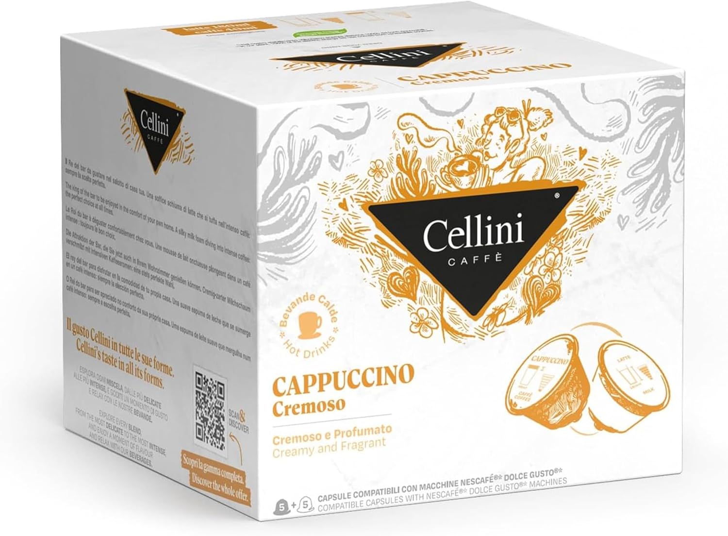 Cellini Caffè Cappuccino Cremoso, 30 Count, Dolce Gusto® Compatible Capsules, Creamy Milk Foam and Rich Coffee Blend, Made in Italy