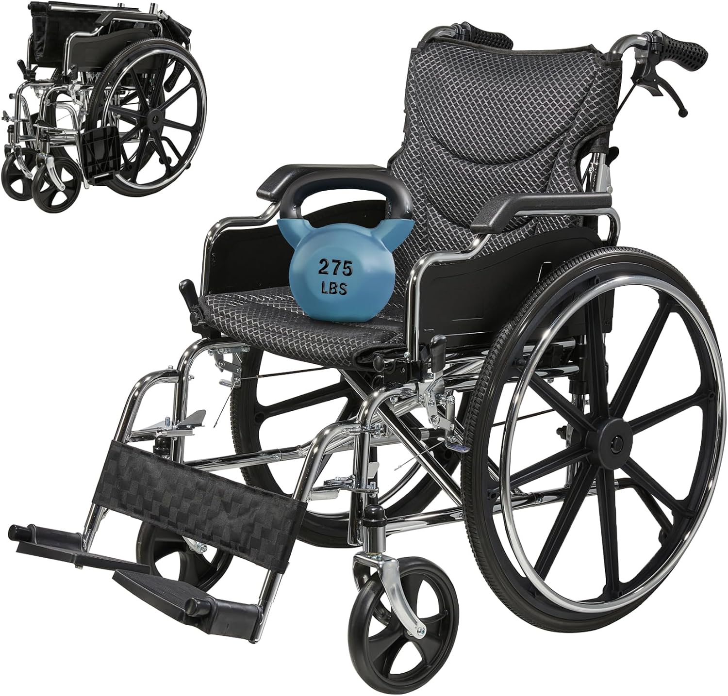 Self-Propelled Wheelchairs for Adults, Foldable Manual Wheelchair with 20"W x 15"D Seat, Wheel chairs for Adults with Dual Locking Brakes & Cushion, 275 Lbs Capacity, 24" Quick Release Wheels, Silver