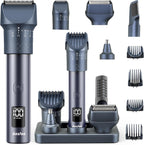 Beard Trimmer for Men, Professional 5-in-1 Hair Clippers with 20 Precision Dial Lengths, Electric Razors for Men IPX7 Waterproof Wet/Dry, USB-C Rechargeable Shaving Set with Dock for Face, Body, Nose
