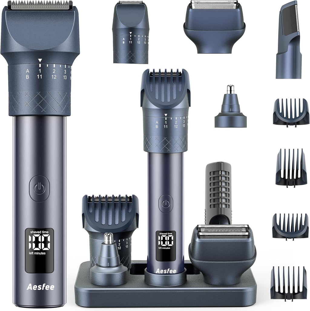 Beard Trimmer for Men, 5-in-1 Professional Grooming Kit & Hair Clippers with 20 Precision Dial Lengths, IPX7 Waterproof Wet/Dry Electric Razors, USB-C Rechargeable Shaving Set for Face, Body, Nose