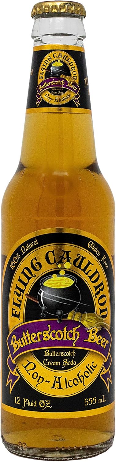 Flying Cauldron Butterscotch Beer, 12 Fl Oz (Pack of 4), Vanilla Cream Soda Brew, All- Natural, Non-Alcoholic and Caffeine free.