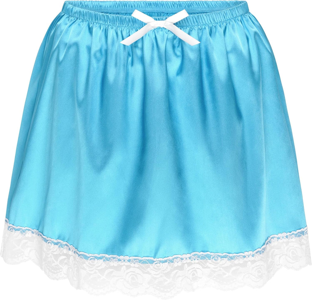 Satini Frilly Lace Sissy Ruffled Silky Satin Half Slip Petticoat Dolly Skirt