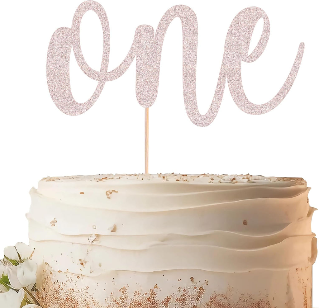 One Cake Topper - Rose Gold Glitter 1st Birthday Cake Decorating Supplies for Boys or Girls, First Birthday Cake Topper for Baby Shower 1st Birthday Party Supplies Photo Booth Props
