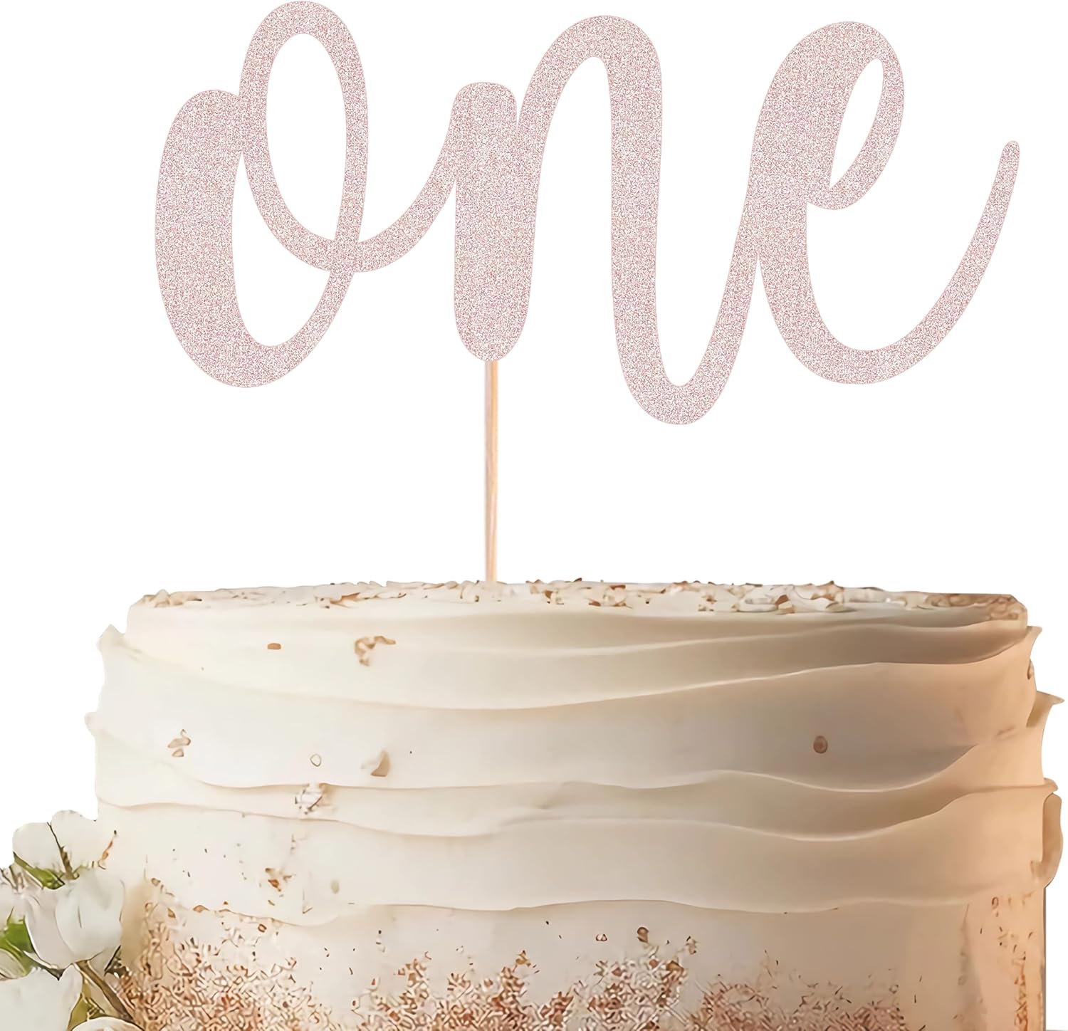 One Cake Topper - Rose Gold Glitter 1st Birthday Cake Decorating Supplies for Boys or Girls, First Birthday Cake Topper for Baby Shower 1st Birthday Party Supplies Photo Booth Props