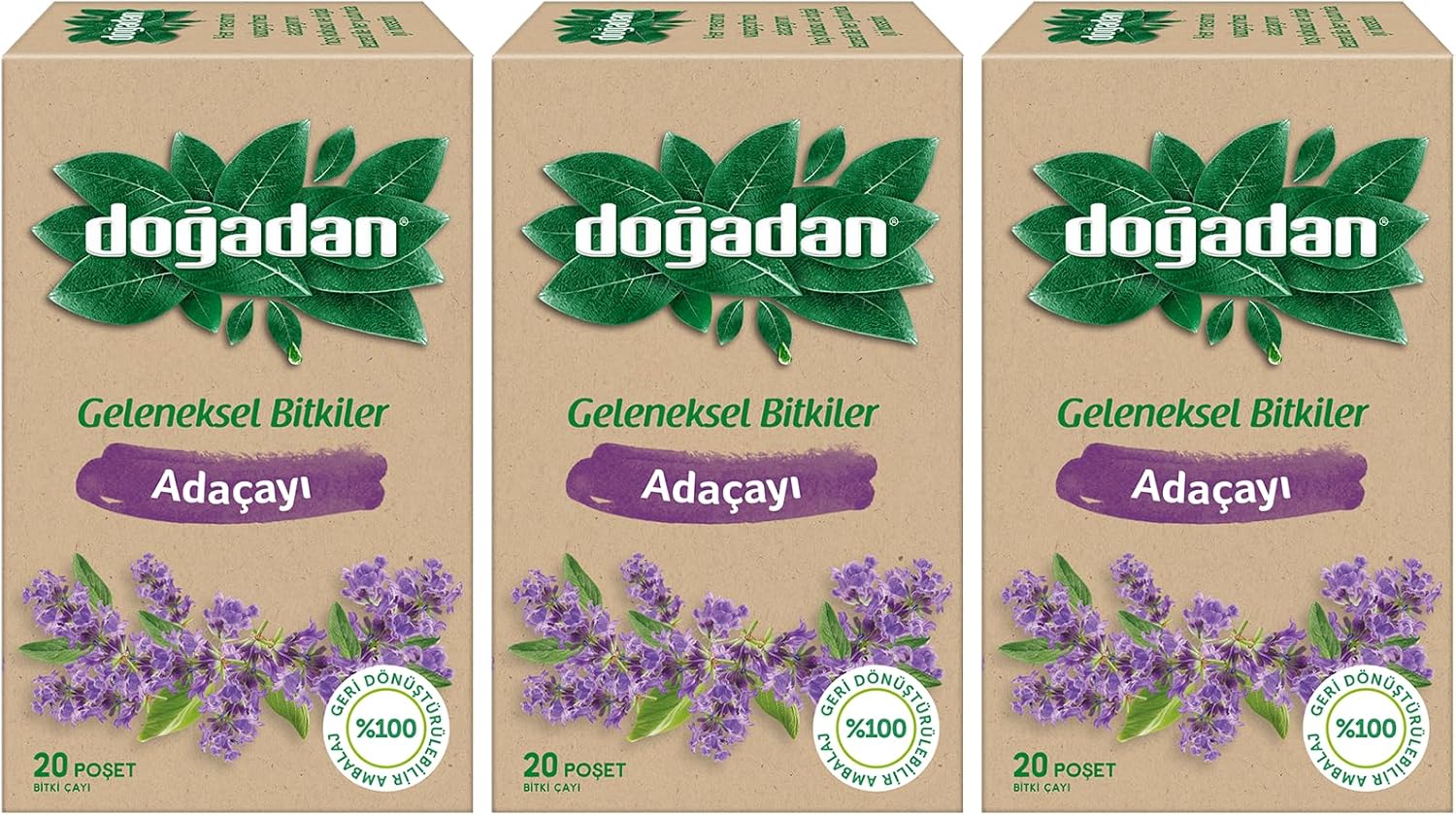 Dogadan Adacayi (Sage Herbal Tea) 20 Tea Bags, Pack of 3