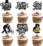 Rsstarxi 24 Pack Happy Father's Day Cupcake Toppers Glitter Dad is My Hero Cupcake Picks Best Dad Love Dad Cake decorations for Happy Father's Day Dad Birthday Party Supplies Black
