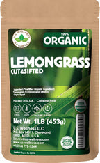 Lemongrass Tea 1 LB (16Oz) | 100% USDA Certified Organic |Cut and Sifted Loose Leaf LemonGrass Tea & Seasoning | Aroma Rich Egypt Lemongrass (cymbopogon citratus)| By U.S. Wellness Naturals