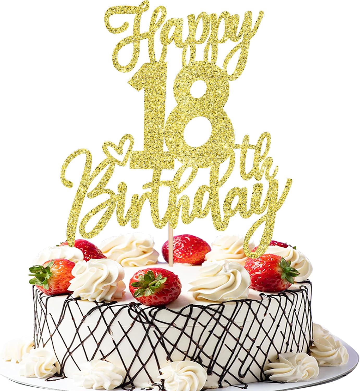1 PCS Happy 18th Birthday Cake Topper Glitter Cheers to 18 Years Birthday Cake Pick Eighteen Hello 18 Fabulous Cake Decoration for Happy 18th Birthday Anniversary Party Decorations Supplies Gold