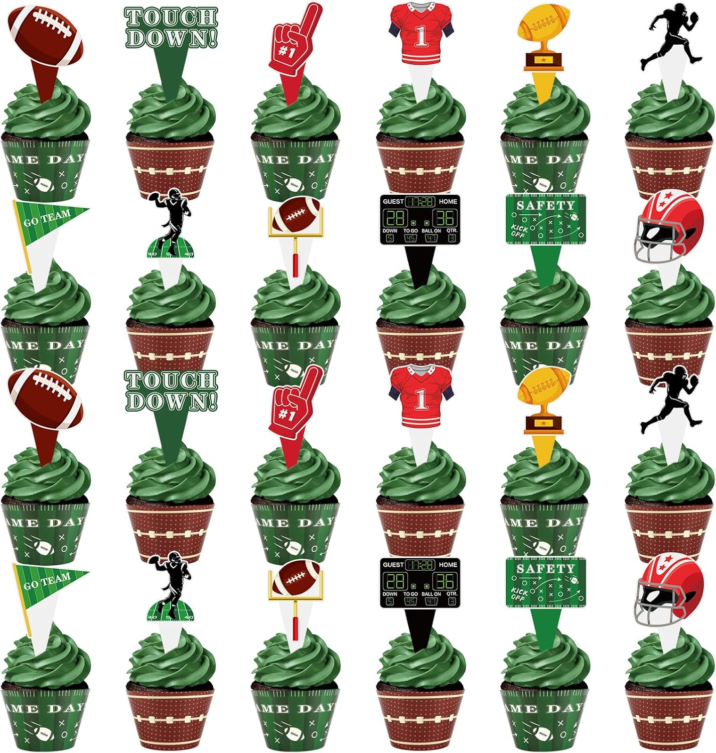 Hooqict 48 Pack Football Cupcake Toppers and Wrappers Football Cupcake Decorations Game Day Sunday Party Supplies for Sports Themed Birthday Party Decorations