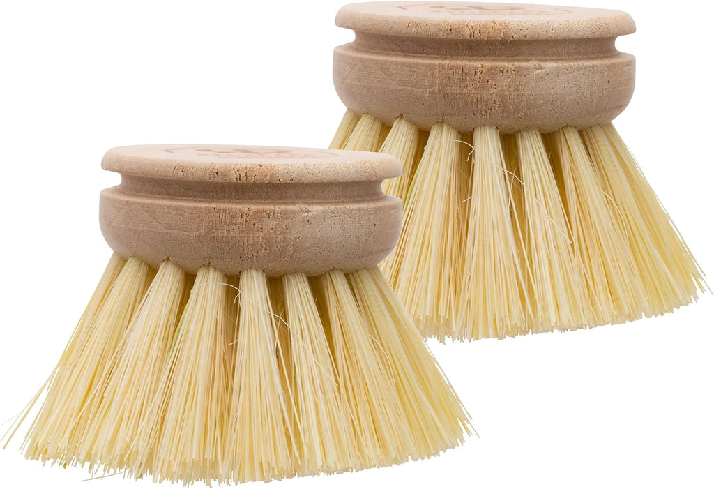 REDECKER Replacement Head for Dish Brush, 1-5/8-inch, Set of 2, 100% Natural Tampico Fiber and Untreated Beechwood, Made in Germany - Natural Dish Brush Replacement Heads