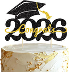 1 Pack Class of 2026 Cake Topper | Glitter Congrats Grad Cap Graduation Cake Pick for 2026 Graduation | High School Boys Girls Graduate Party Cake Decorations Supplies (Black & Gold)