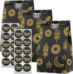 Saypacck 60 Pcs Eid Mubarak Gift Bags with Eid Stickers - Ramadan Party Favors - Black, 9.4 x 5.1 x 3.1 inches