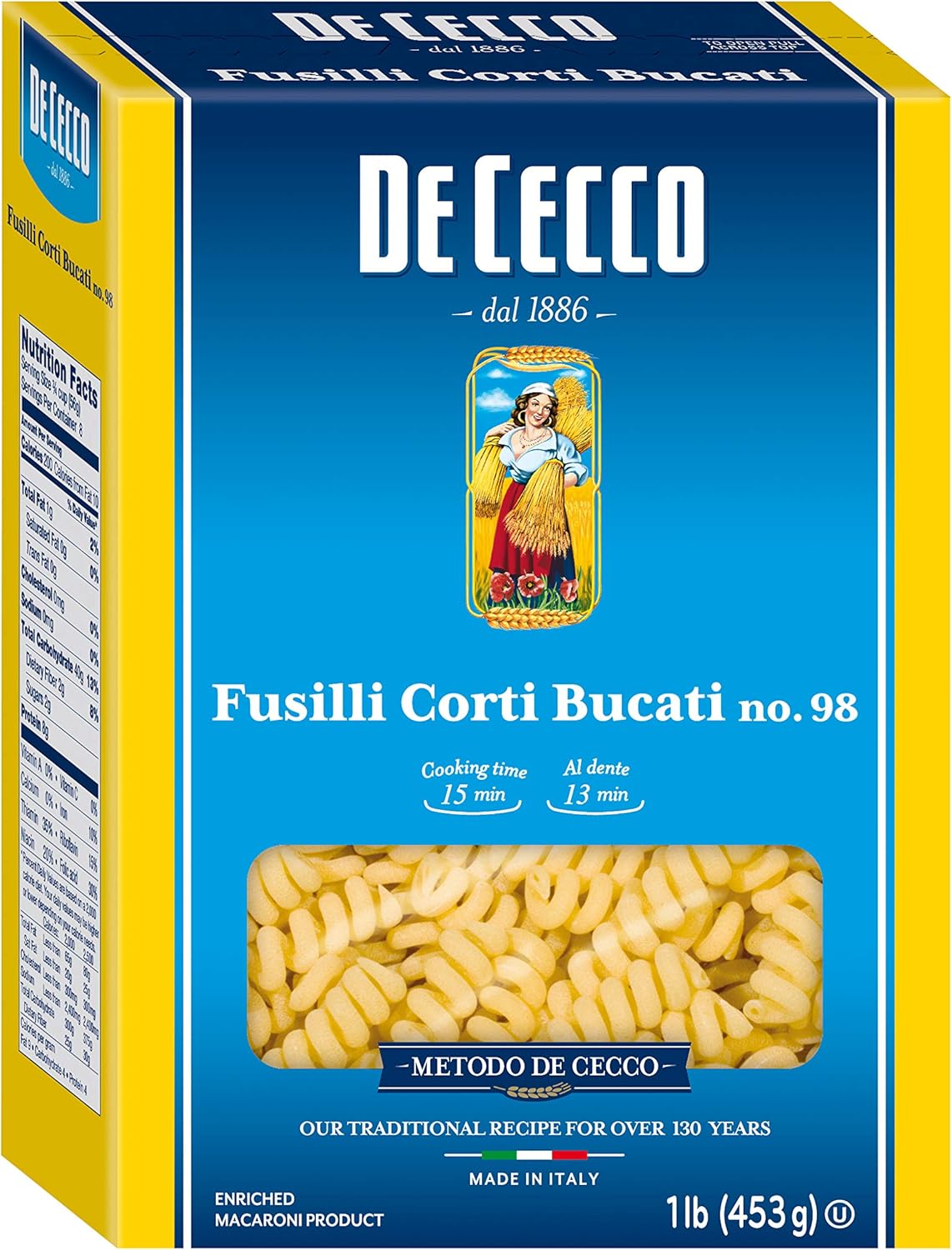 De Cecco Pasta, Fusilli Corti Bucati, 1 Pound (Pack of 5)