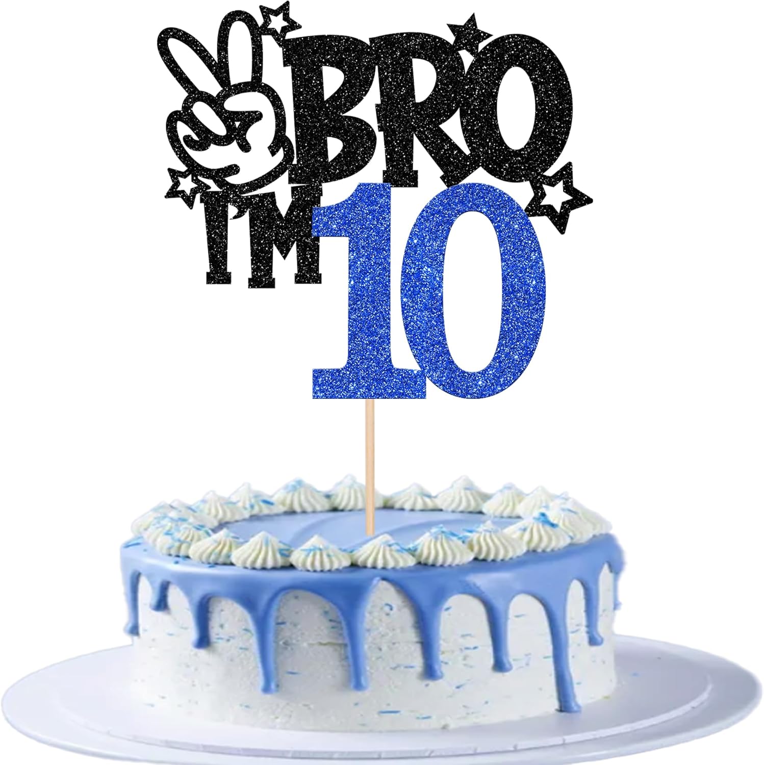 1 PCS Brother I'm 10 Cake Topper Glitter Star Happy 10th Birthday Cake Pick Bro I'm 10 Cake Decoration It's My 10th Birthday Decorations for Boys Cheers to 10 Years Old Birthday Party Supplies Blue