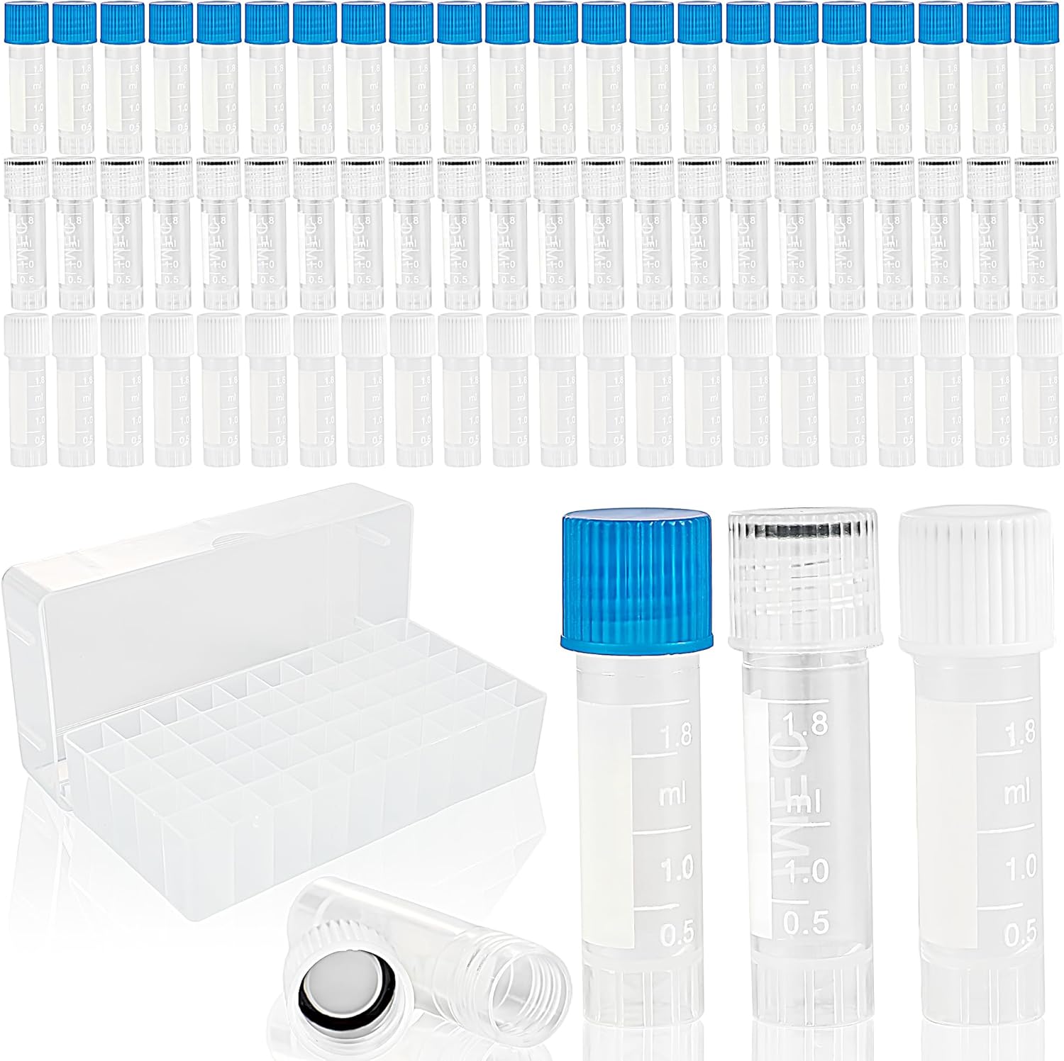 150 Pcs 2 ml Plastic Cryogenic Vials Self Standing Cryovial Vials Small Lab Vial Graduated Cryotubes Clear Test Tubes Container with Seal Cap Writing Area for Laboratory School