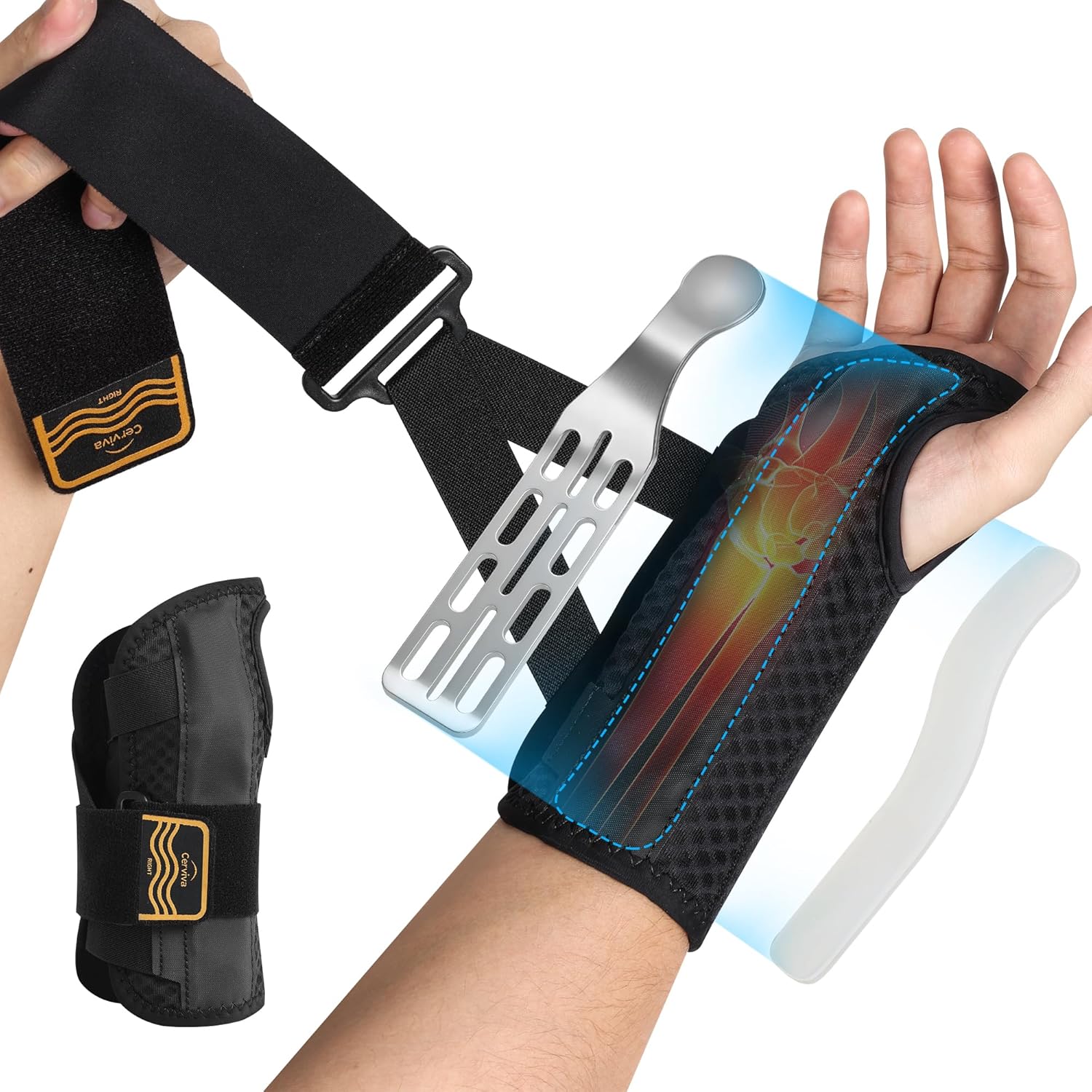 Carpal Tunnel Wrist Brace Night Support for Women Men, Pain Relief Metal Wrist Splint for Tendonitis, Arthritis, Sprain, Fit Left or Right Hand for Work, Rigid Hand Brace for Sleeping, Black