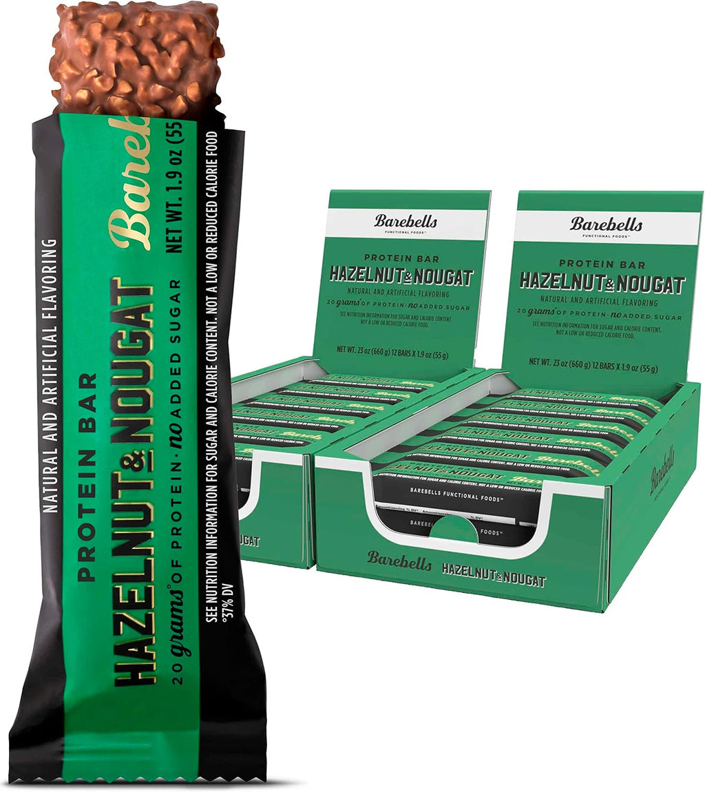 Barebells Protein Bars Hazelnut & Nougat - 12 Count, Pack of 2 - Protein Snacks with 20g of High Protein - Chocolate Protein Bar with 1g of Total Sugars - On The Go Protein Snack & Breakfast Bars