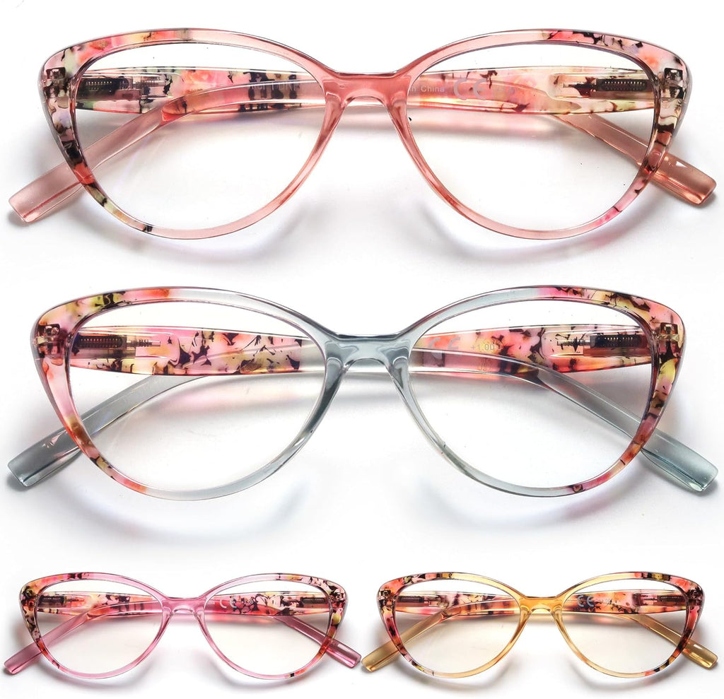 HEEYYOK 4-Pack Blocking Cat Eye Womens Reading Glasses For Small Face,Computer Blue Light readers for women,Ladies Eyeglasses +1.75