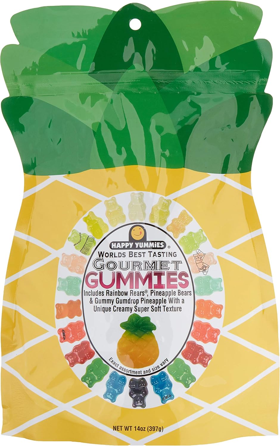 Happy Yummies Worlds Best Tasting Gourmet Gummy Candy Pineapple Bag 14oz (1 Pack)