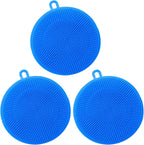 Silicone Sponges Dish Scrubber, Multi-Purpose Kitchen Sponge for Household Cleaning, Best for Nonstick Pots and Pans, Potato Vegetable Fruit Cleaner (3, Silicone Sponge Rund Blue)