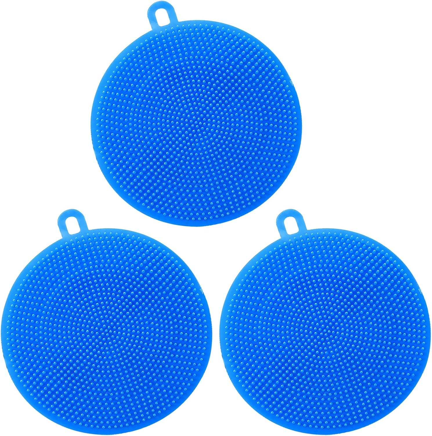 Silicone Sponges Dish Scrubber, Multi-Purpose Kitchen Sponge for Household Cleaning, Best for Nonstick Pots and Pans, Potato Vegetable Fruit Cleaner (3, Silicone Sponge Rund Blue)