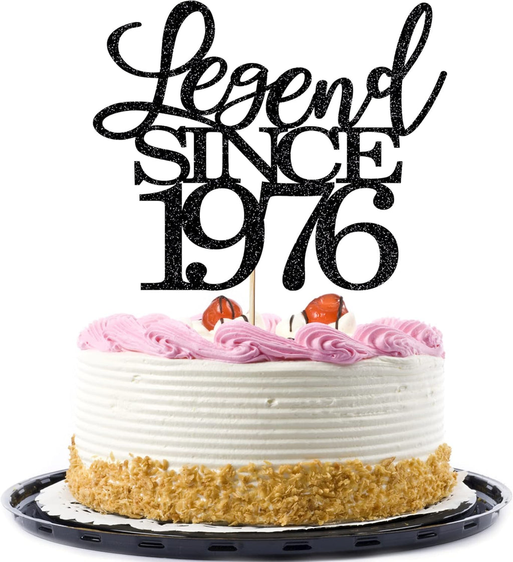 Legend Since 1976 Cake Topper 50th Birthday Happy Birthday Cake Topper Men and Women Cheer 50 Years Old Handmade Black Glitter Cake Decoration (1976)