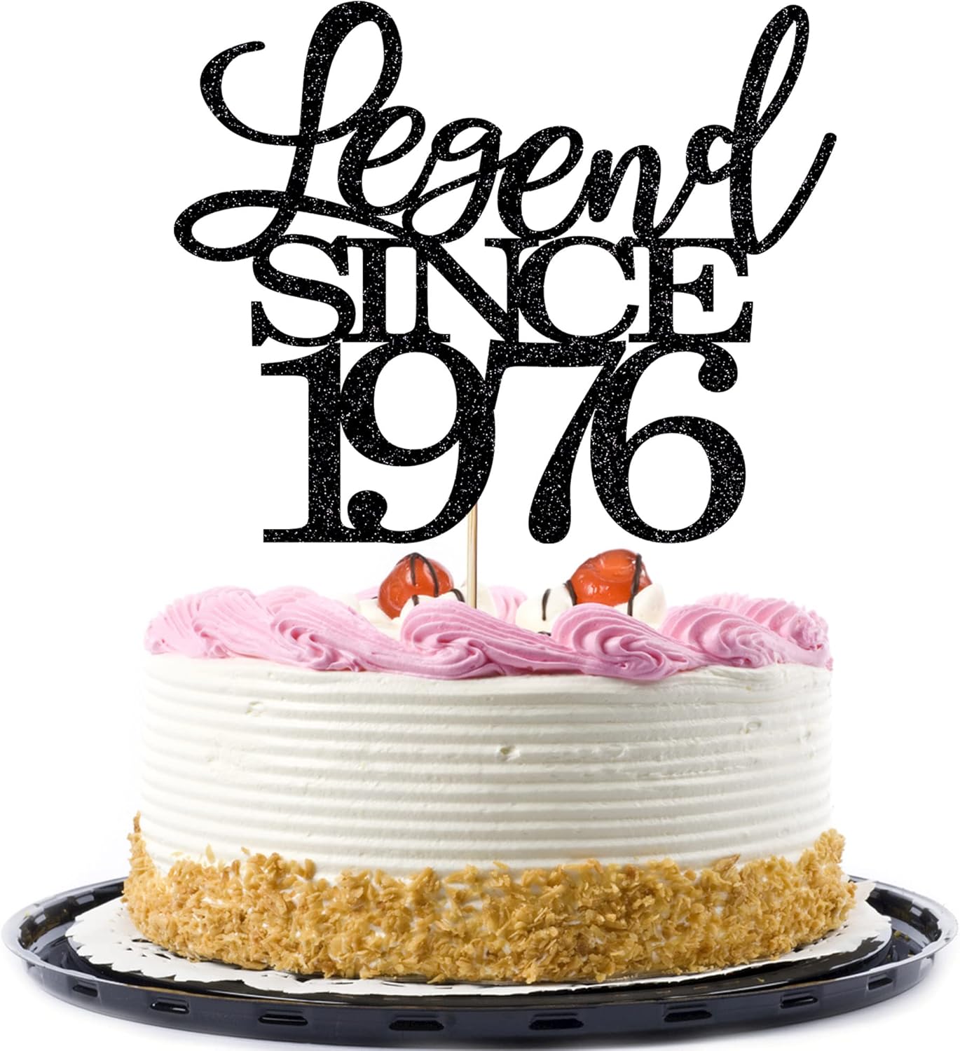 Legend Since 1976 Cake Topper 50th Birthday Happy Birthday Cake Topper Men and Women Cheer 50 Years Old Handmade Black Glitter Cake Decoration (1976)