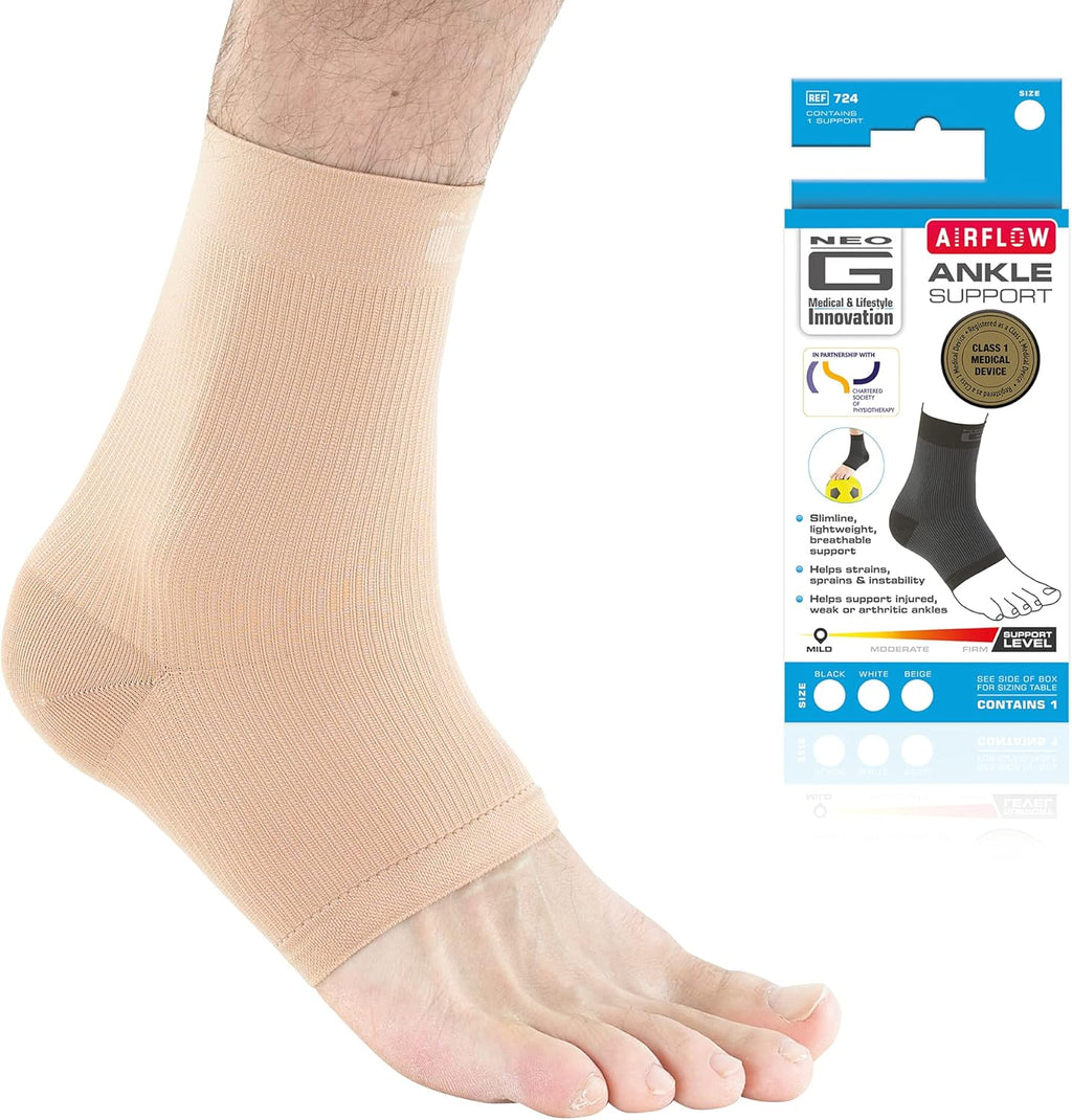 Neo-G Airflow Ankle Compression Sleeve - Sports, Daily Wear - Compression Ankle Brace, Tendonitis Support, Compression Ankle Support for Weak Ankles and Joint Pain - Airflow - S – Beige