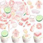 Ercadio 45 Pcs Edible Spa Party Cupcake Toppers Mask Slumber Cupcake Picks Pajamas Blindfold Lip Nail Polish for Spa Day Cupcake Decor Makeup Spa Party Supplies Birthday Party Favors Cake Decoration