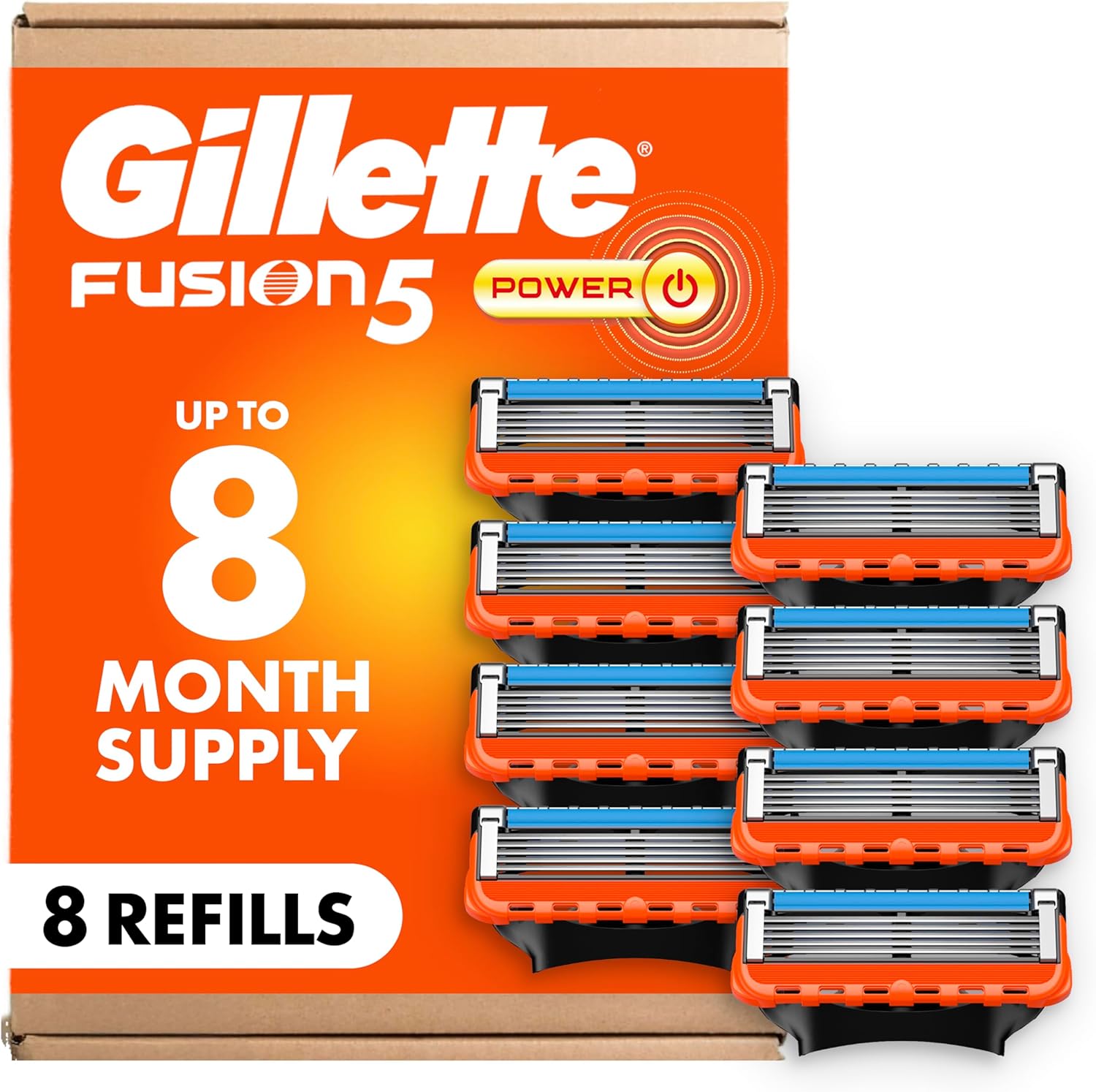 Gillette Fusion5 Power Razor Blades for Men, 5-Blade Razor Refills, 8 Count