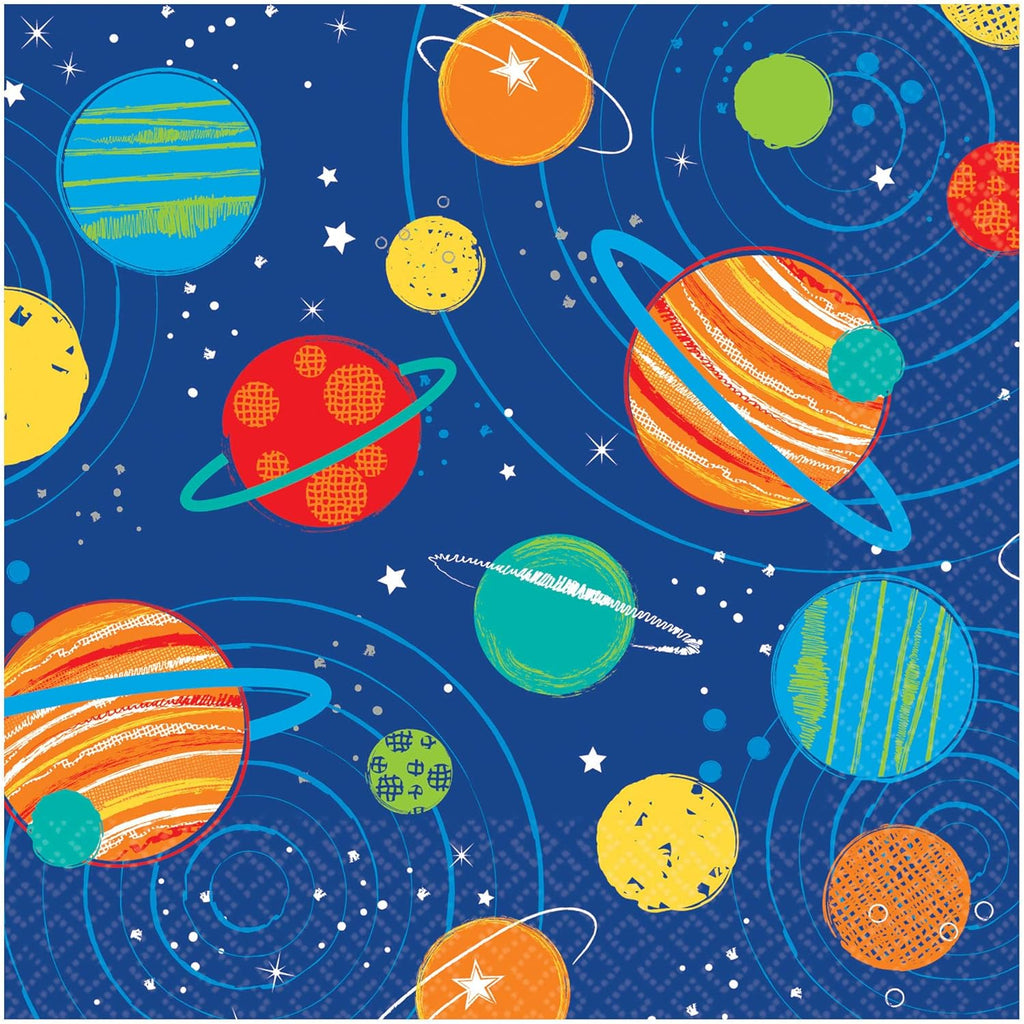 Vibrant Multicolor Blast Off Birthday Beverage Napkins (5" x 5") Pack Of 16 - Unique & Fun Design, Soft & Absorbent Paper Napkins - Perfect For Kids Parties