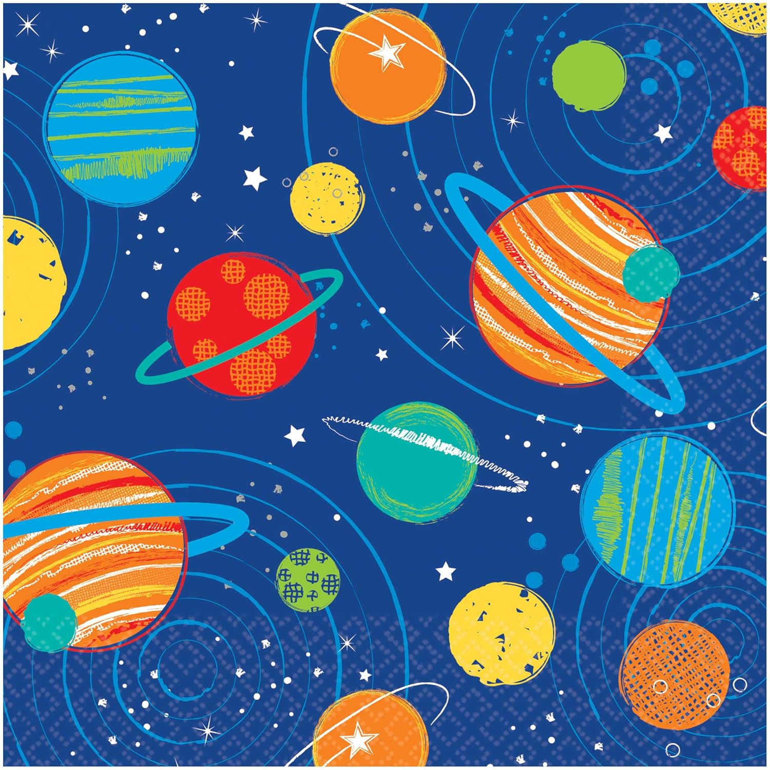 Vibrant Multicolor Blast Off Birthday Beverage Napkins (5" x 5") Pack Of 16 - Unique & Fun Design, Soft & Absorbent Paper Napkins - Perfect For Kids Parties