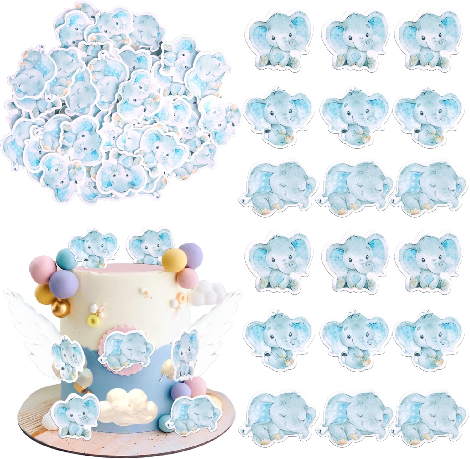 60 PCS Edible Blue Elephant Cupcake Toppers It's a Boy Baby Shower Cupcake Picks Edible Elephant Cake Decorations for Elephant Theme Baby Shower Kids Boys Birthday Party Food Decorations Supplies