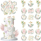 Rsstarxi 60 Pack Edible Pink Floral God Bless Cupcake Toppers Edible Baptism Cake Decorations Christian Cupcake Picks for Baby Shower Girls Gender Reveal Religious Party Decorations