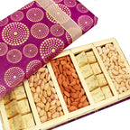 Ghasitaram Gifts Diwali Gifts - Dryfruits - Satin 5 Part Dryfruit and Chocolate Box Hamper