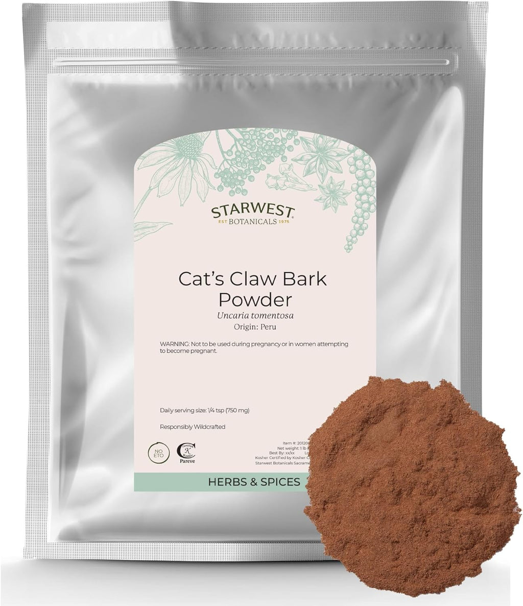 Starwest Botanicals Cat's Claw Bark Powder Wildcrafted - Dried Cat's Claw Herb for Tea, Herbal Blends, Smoothies, & Baking, Certified Kosher - Bulk 1 lb Bag