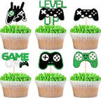 12 PCS Video Game Controllers Cupcake Toppers Glitter Black Green Cake Picks for Baby Shower Game Theme Birthday Party Cupcake Decorations Supplies