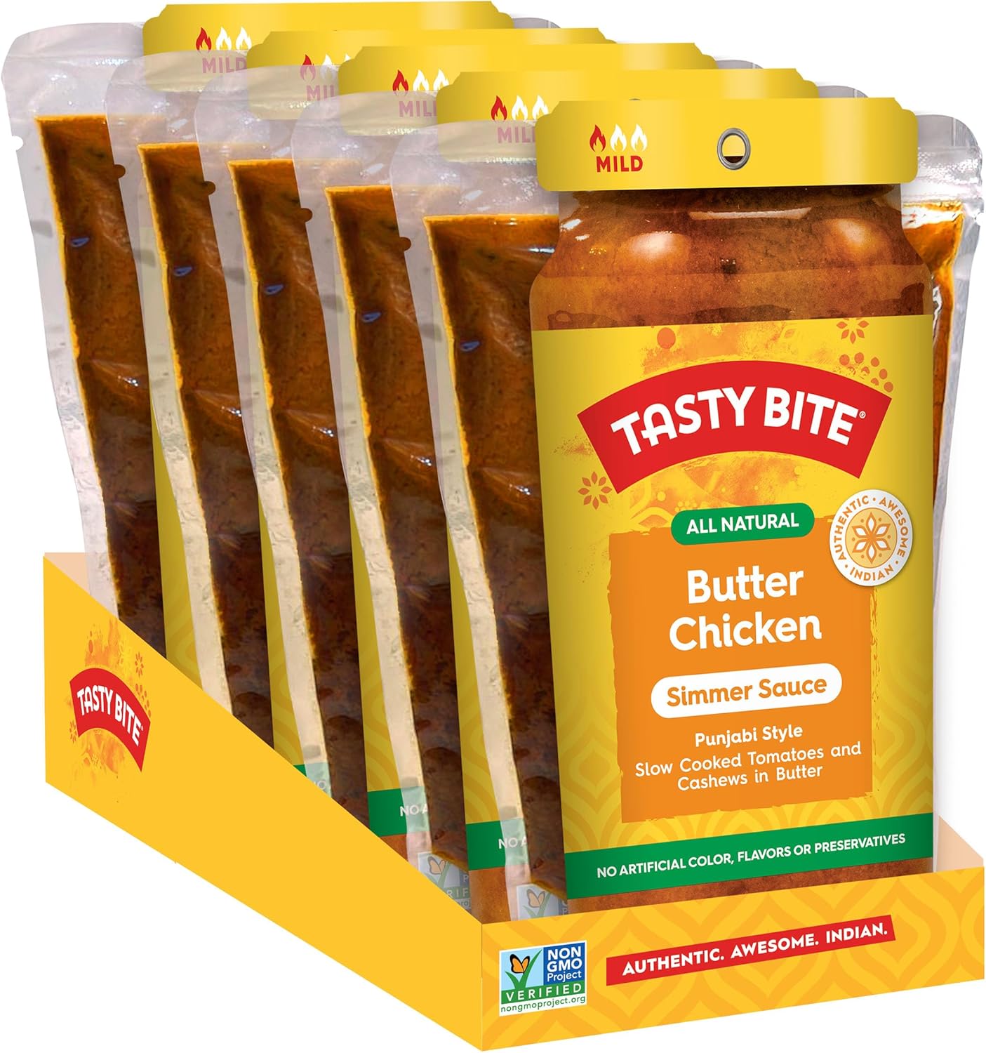 Tasty Bite Punjabi Style Butter Chicken Simmer Sauce, 7-Ounce 5-Pack, 3-4 Servings, Vegetarian, Tomatoes & Cashews in Butter