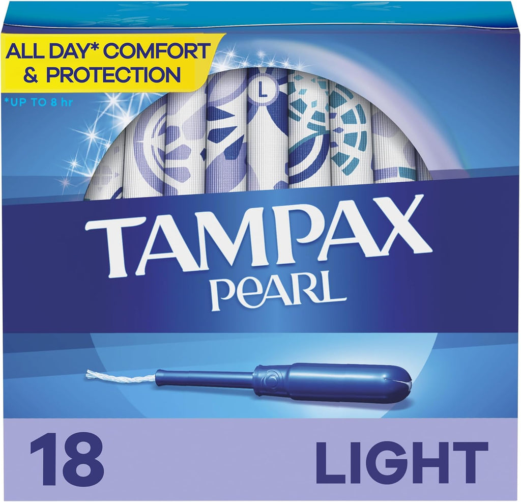 Tampax Pearl Tampons, Light Absorbency With Leakguard Braid, Unscented, 18Count